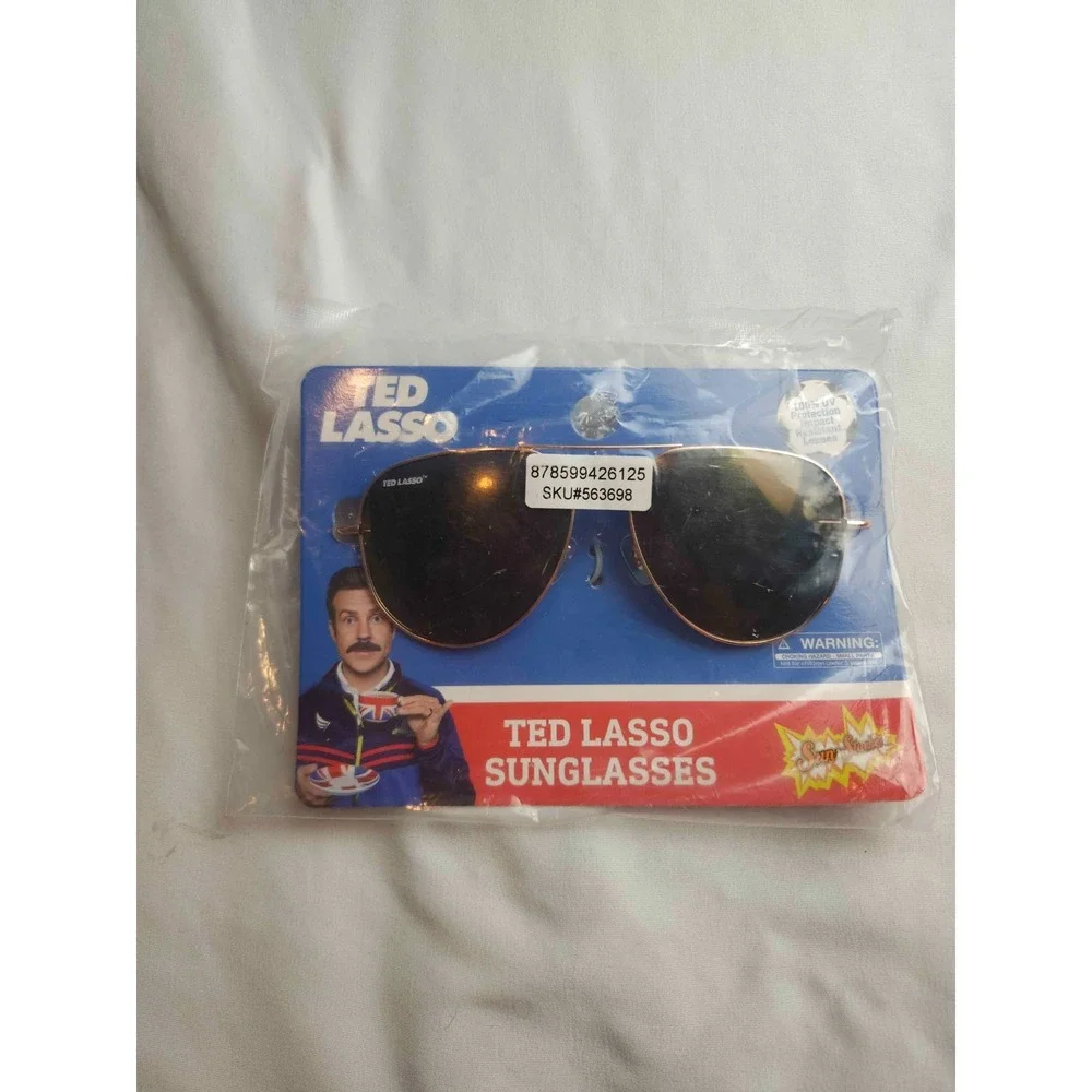 Sun-Staches Ted Lasso Sunglasses Unisex OS Gold Metal UV400 Costume Aviator